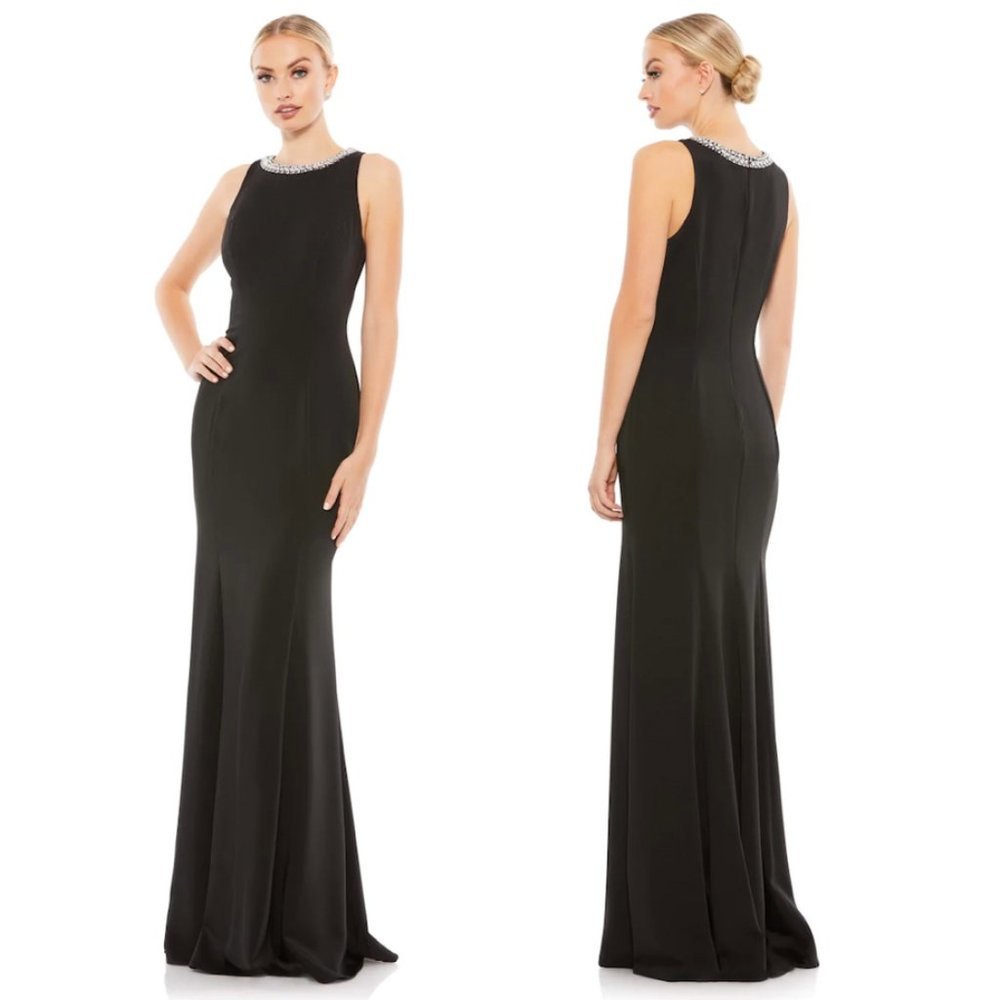MAC DUGGAL Crystal Neck Trumpet Gown in Black Size US 12